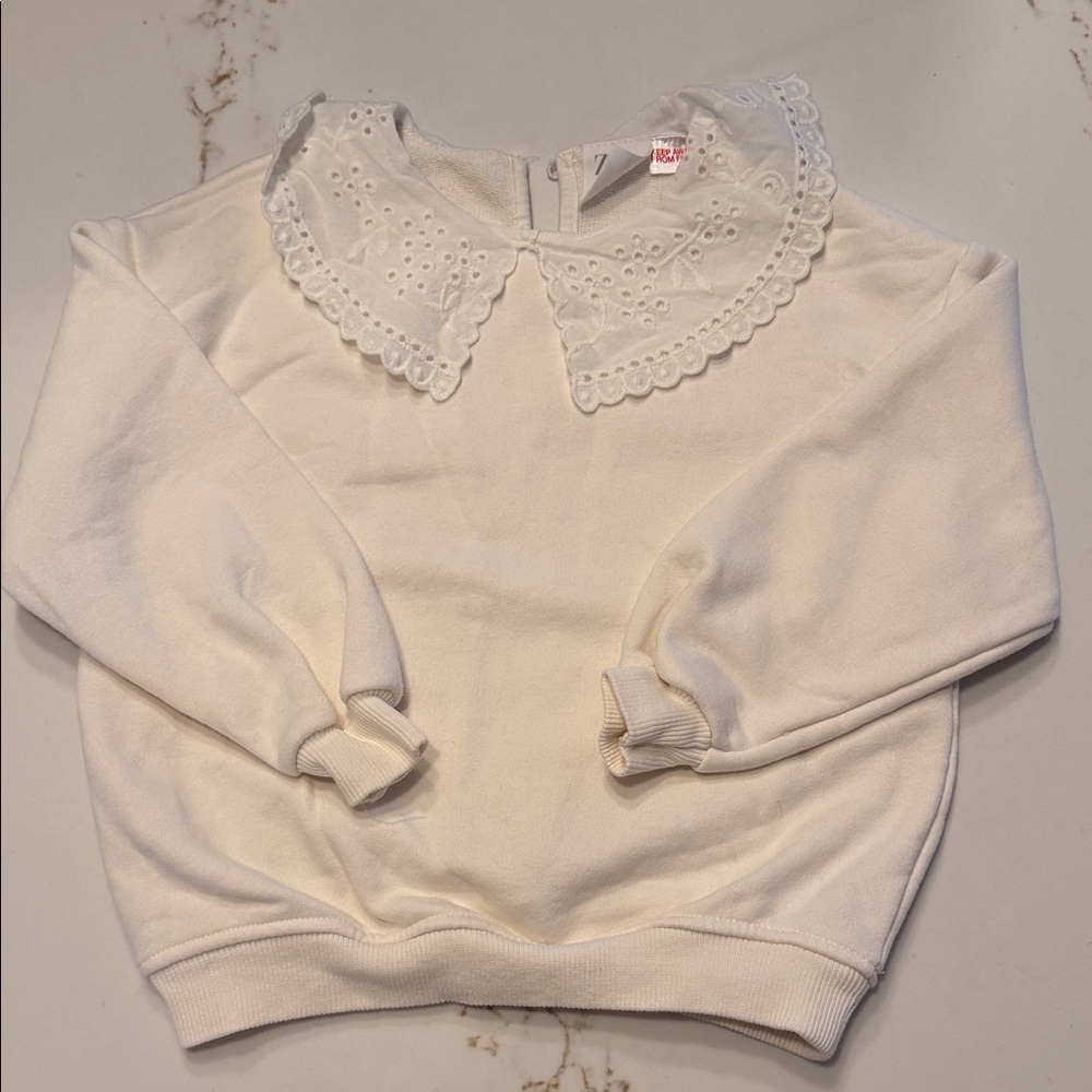 Zara Cream Eyelet Collar Sweatshirt